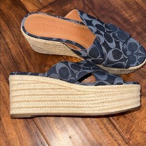 New Coach Signature denim espadrille wedge sandals